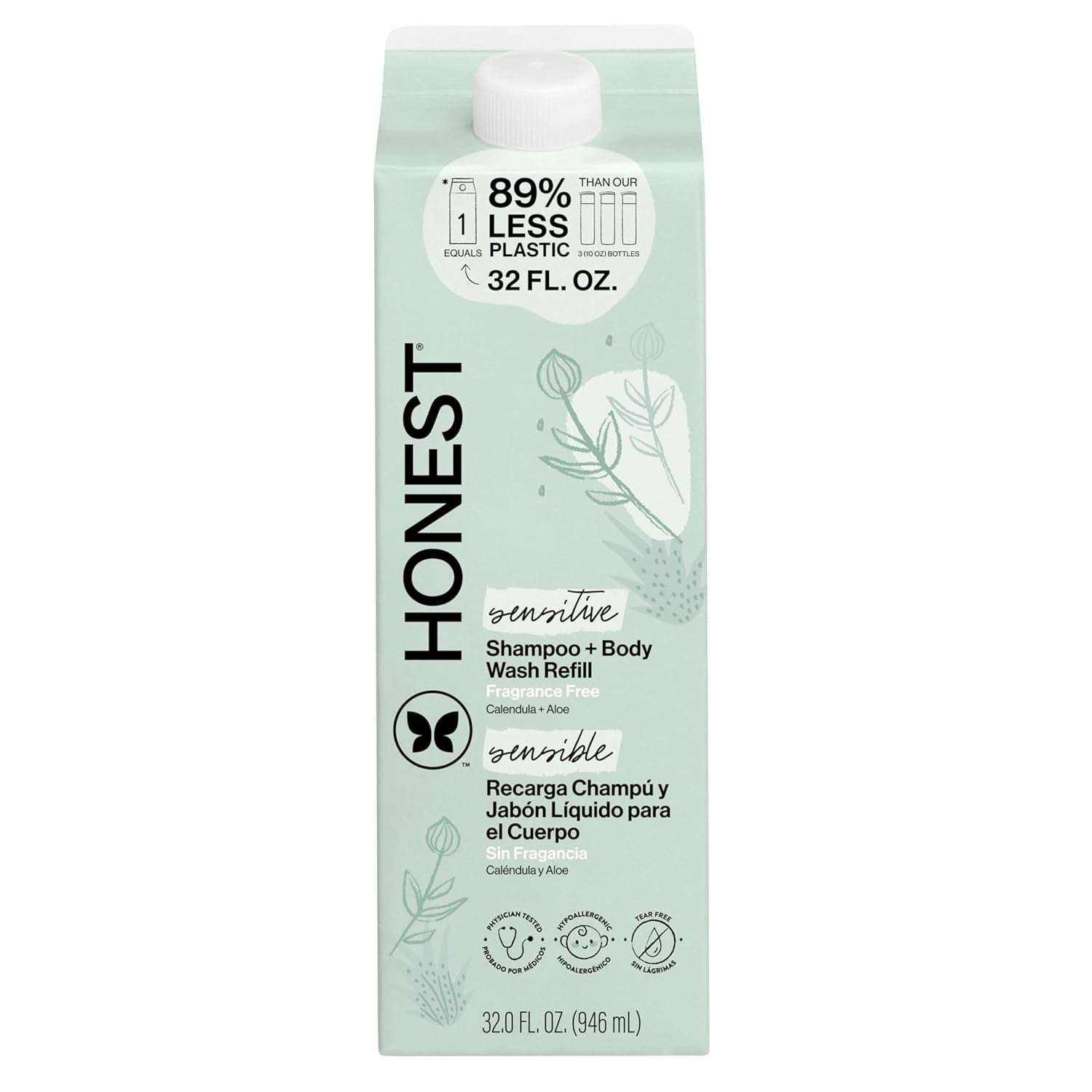 The Honest Company 2-In-1 Cleansing Shampoo + Body Wash, Gentle Enough for Baby, Dermatologist Tested, Tear-Free, Hypoallergenic, Fragrance-Free