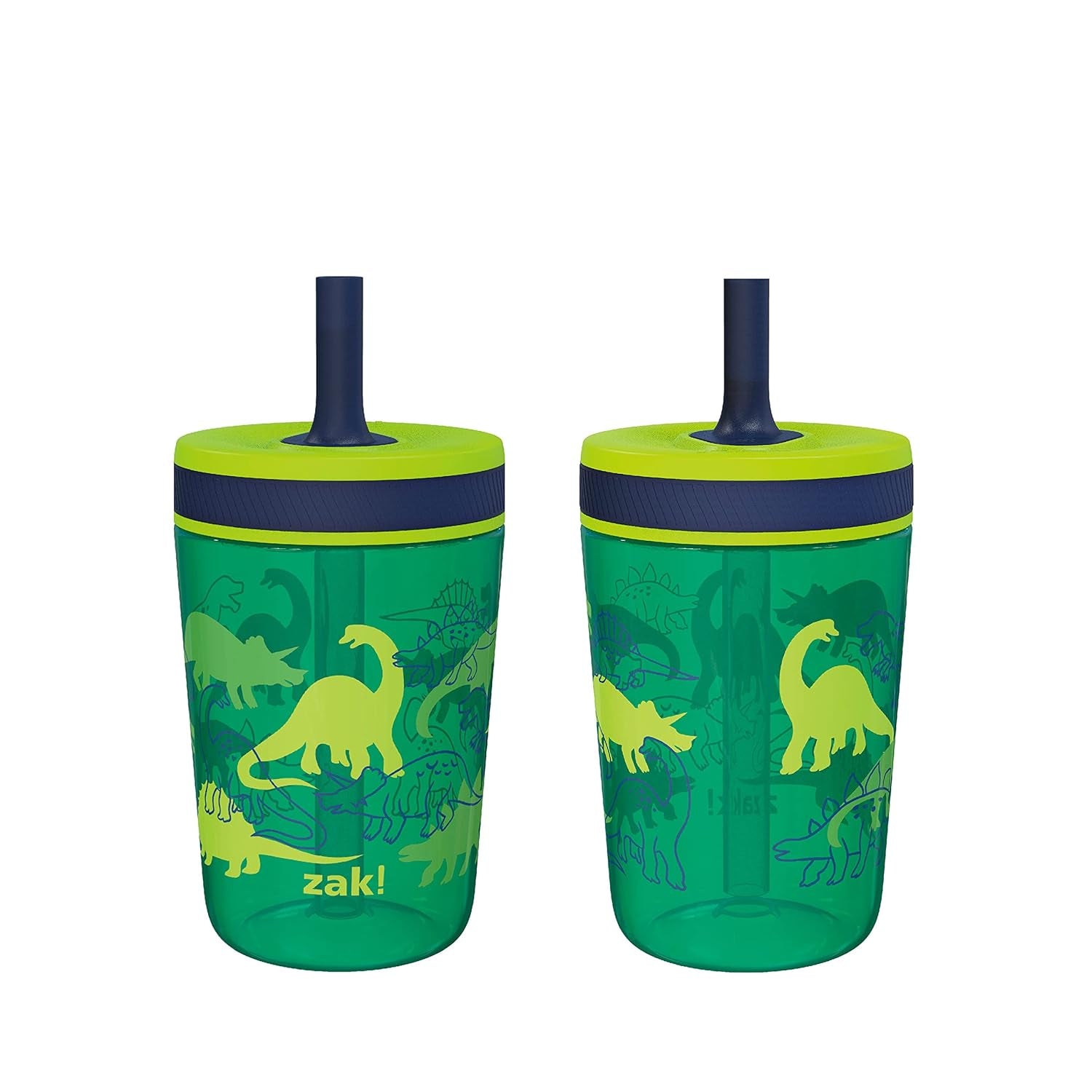 Zak Designs Kelso 15 Oz Tumbler Set, (Dino Camo) Leak-Proof Screw-On Lid with Straw Made of Durable Plastic and Silicone, Perfect Cup Bundle for Kids (2Pc Set)