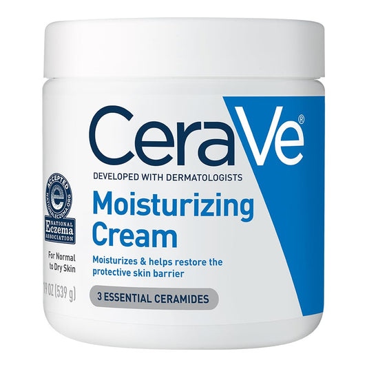 CeraVe fragrance free moisturizing cream 19 oz tub, dermatologically developed for hydration and skin barrier restoration.
