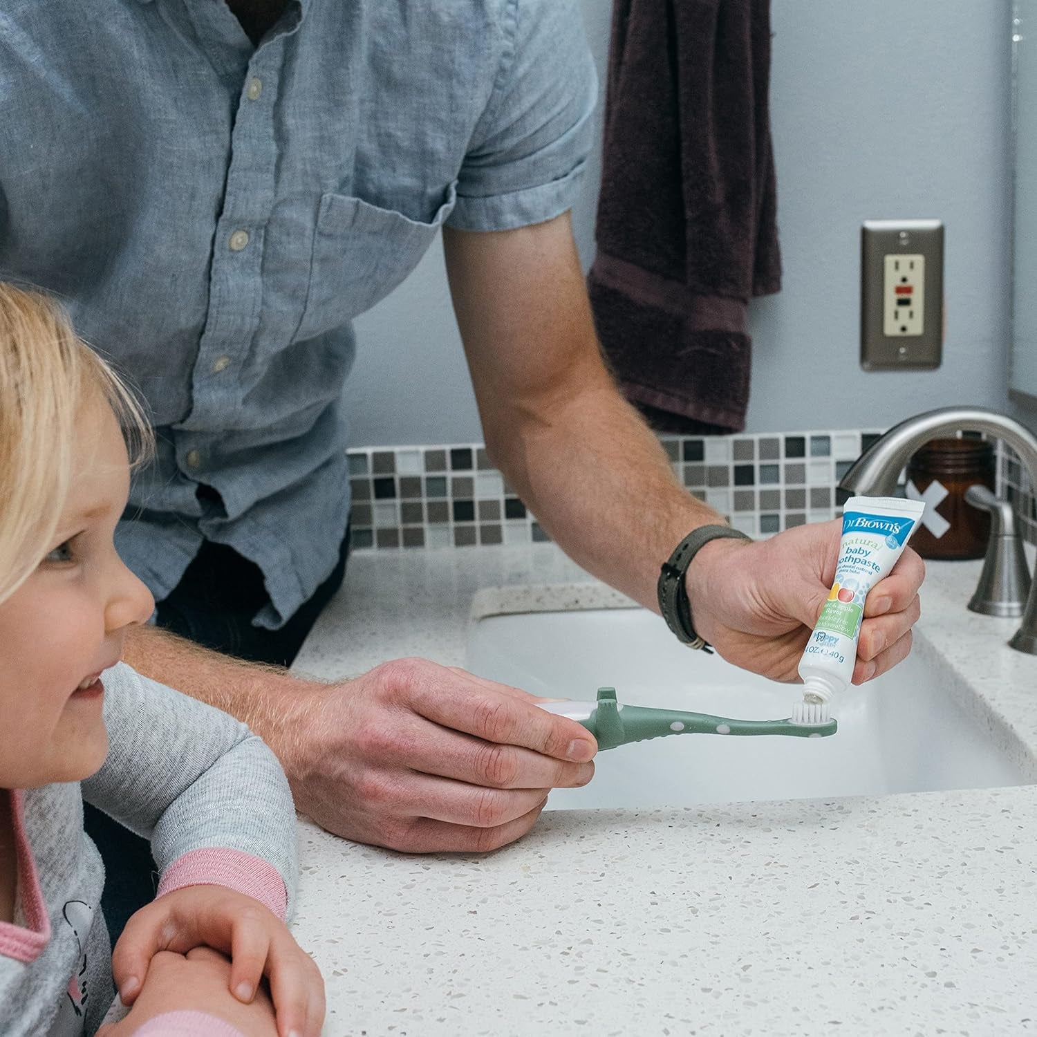 Baby and Toddler Toothbrush, Green and Orange Dinosaur 2-Pack, 1-4 Years