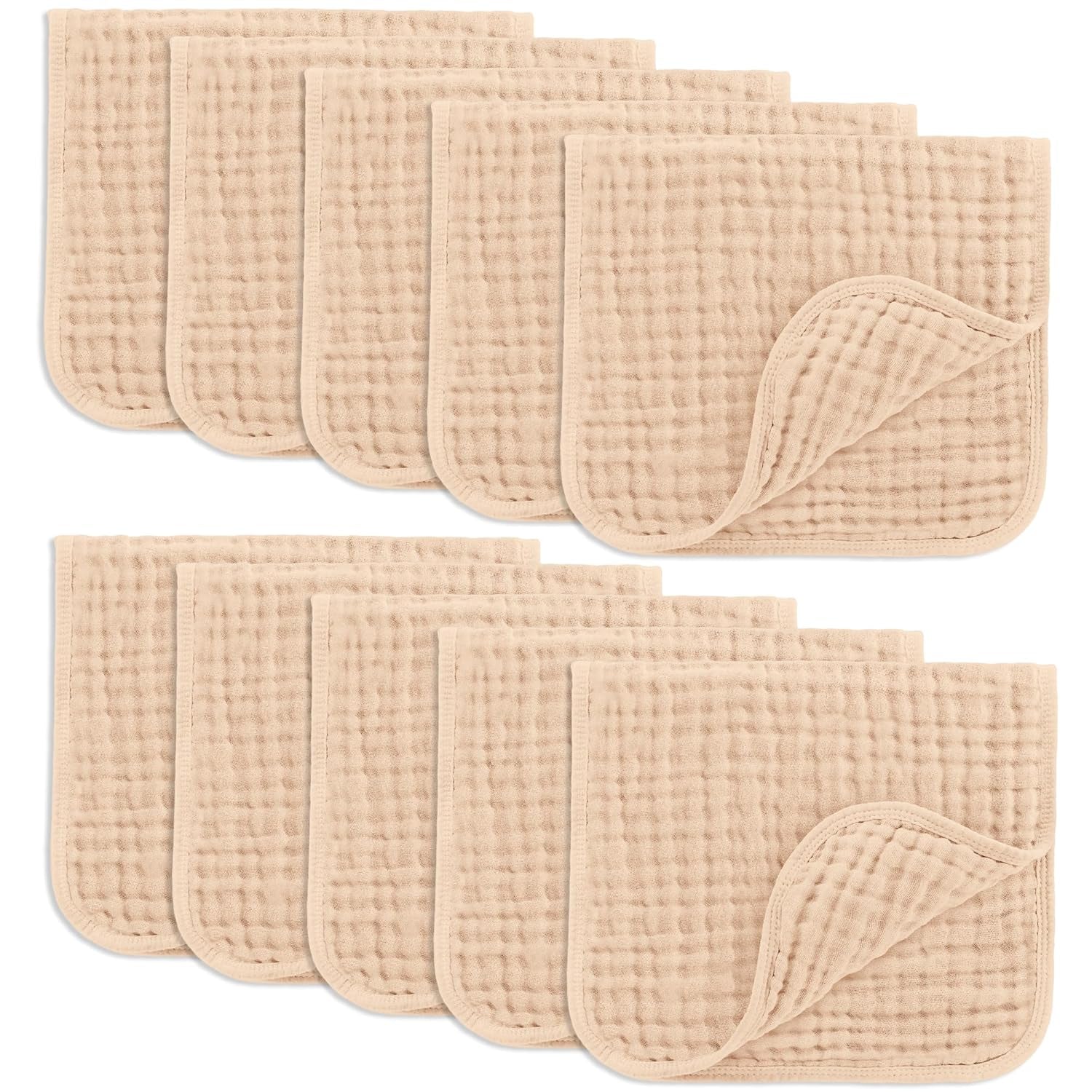 Comfy Cubs Muslin Burp Cloths 20" X 10", Pack of 10 - Large, 6-Layer, Ultra Absorbent 100% Cotton for Baby Drool and Messes - Soft, Safe & Gentle Baby Burp Cloths for Boys & Girls - Cream