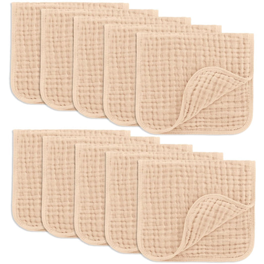 Comfy Cubs Muslin Burp Cloths 20" X 10", Pack of 10 - Large, 6-Layer, Ultra Absorbent 100% Cotton for Baby Drool and Messes - Soft, Safe & Gentle Baby Burp Cloths for Boys & Girls - Cream