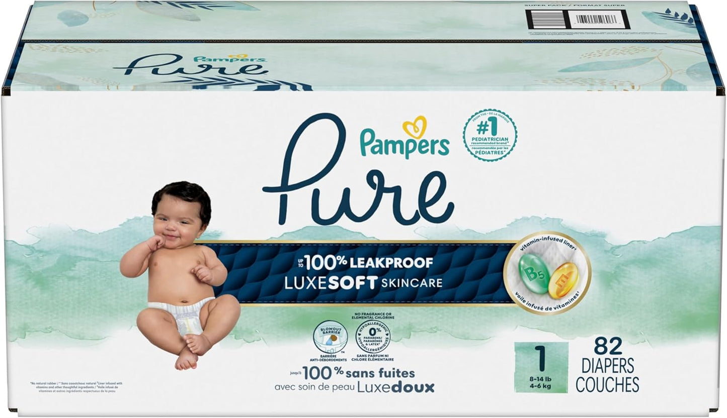 Pampers Pure Baby Diapers, Size 6 (35+ Lbs), 72, up to 100% Leakproof, Premium Hypoallergenic Soft Diapers