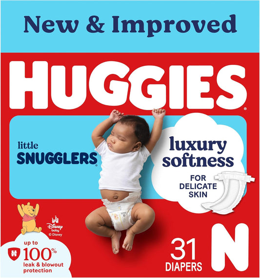Huggies Size Newborn Diapers, Little Snugglers Baby Diapers, Size Newborn (Up to 10 Lbs), 31 Count, Packaging May Vary