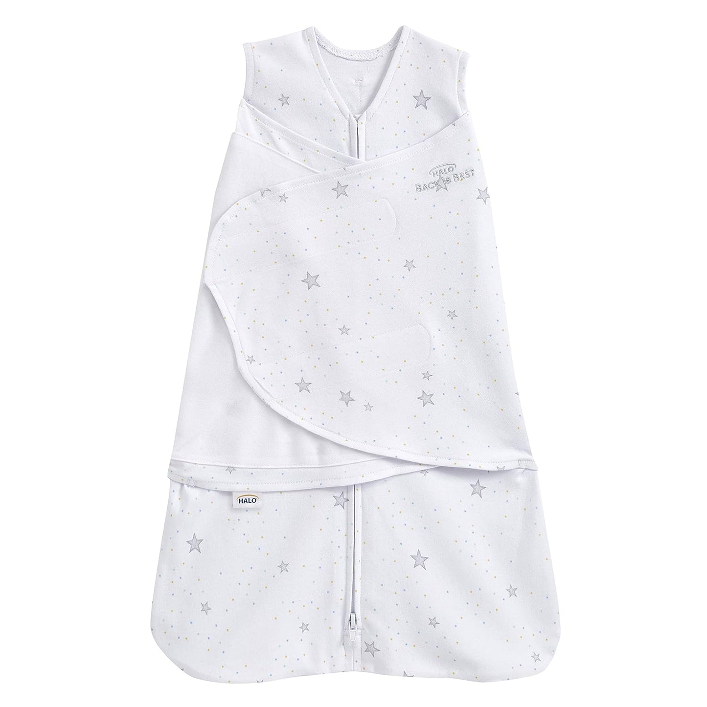 HALO 100% Cotton Sleepsack Swaddle, 3-Way Adjustable Wearable Blanket, TOG 1.5, Stardust, Newborn, 0-3 Months