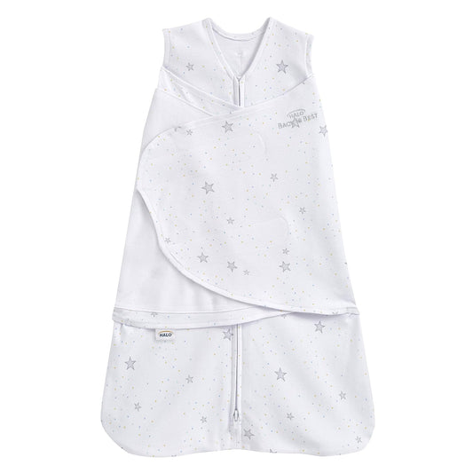 HALO 100% Cotton Sleepsack Swaddle, 3-Way Adjustable Wearable Blanket, TOG 1.5, Stardust, Newborn, 0-3 Months