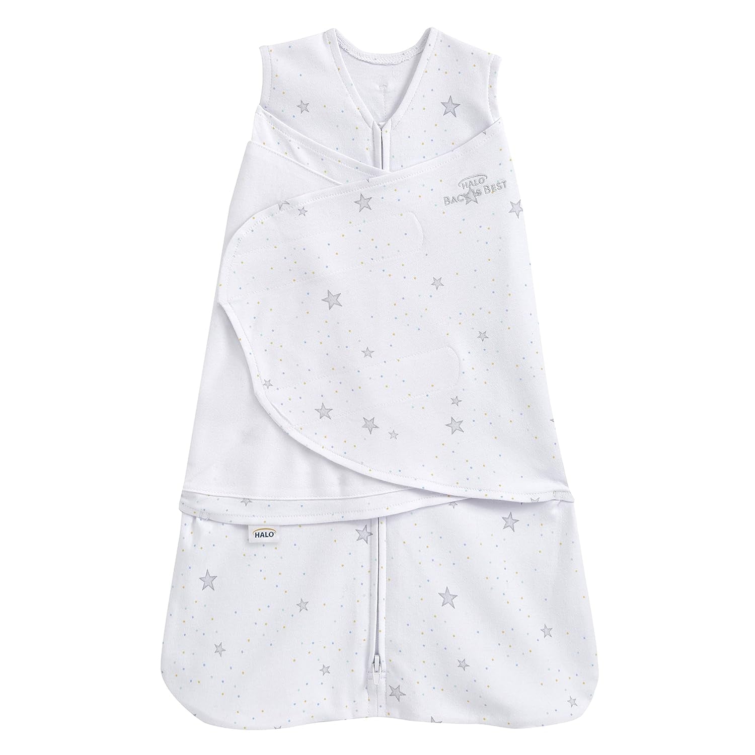 HALO 100% Cotton Sleepsack Swaddle, 3-Way Adjustable Wearable Blanket, TOG 1.5, Stardust, Small, 3-6 Months