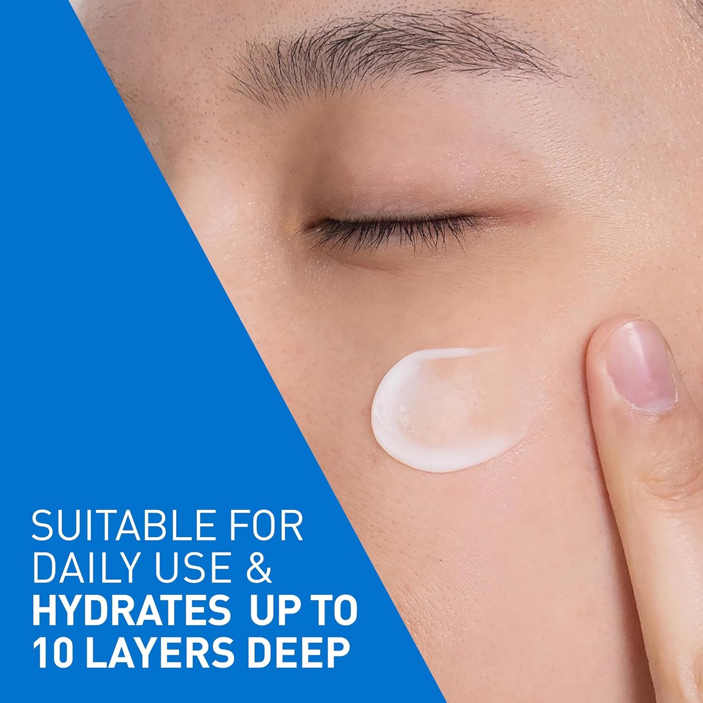 CeraVe PM moisturizing night cream applied on skin for hydration up to 10 layers deep, suitable for daily use.
