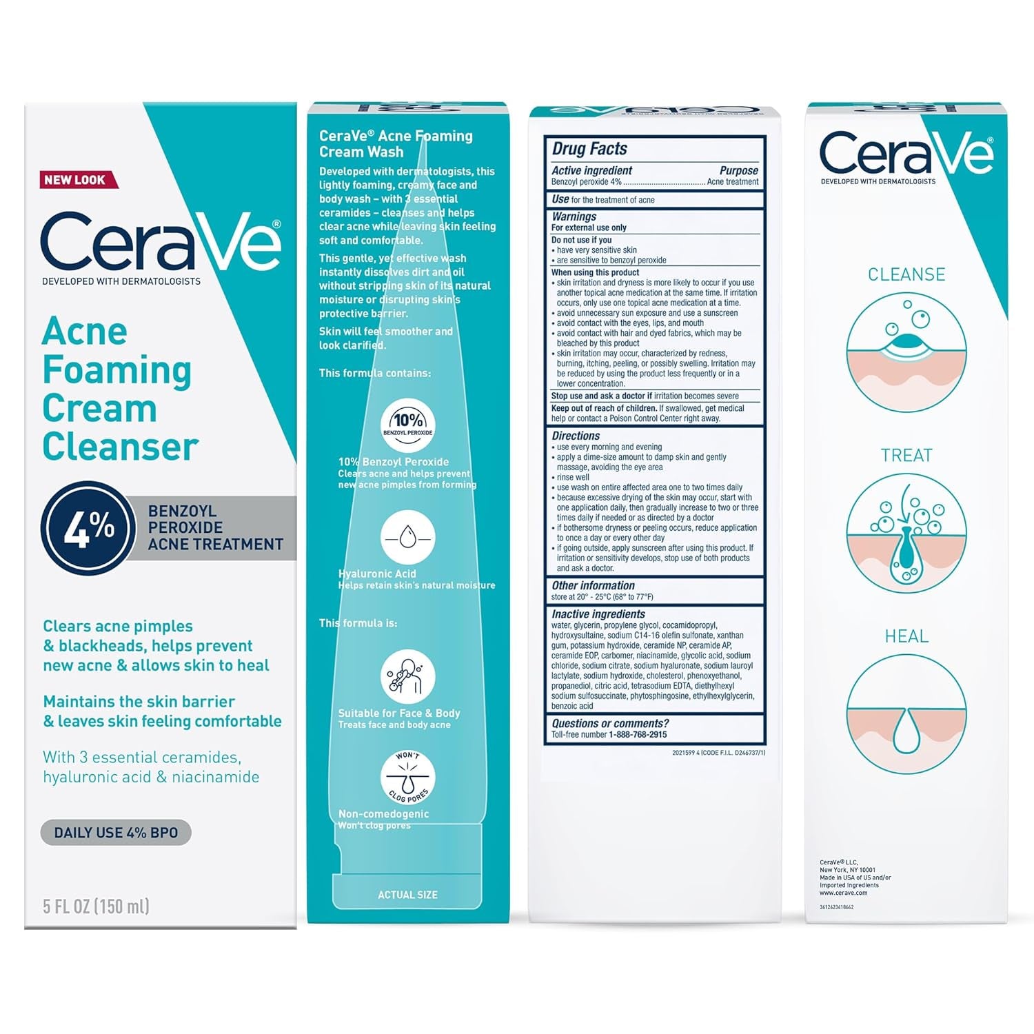 CeraVe Acne Foaming Cream Cleanser 4% Benzoyl Peroxide Acne Face Wash New
