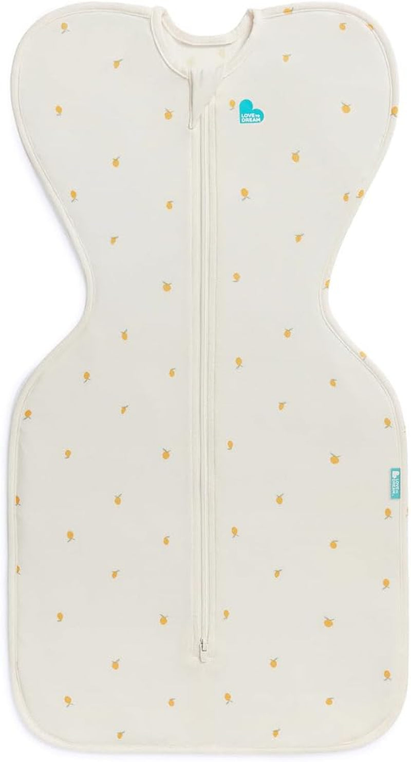 Love to Dream Swaddle UP, Silky-Lux 1.0 TOG, Luxurious 100% Viscose from Bamboo, Allow Baby to Sleep in Their Preferred Arms up Position, Snug Fit Calms Moro Reflex, 13-19 Lbs, Cream Lemons