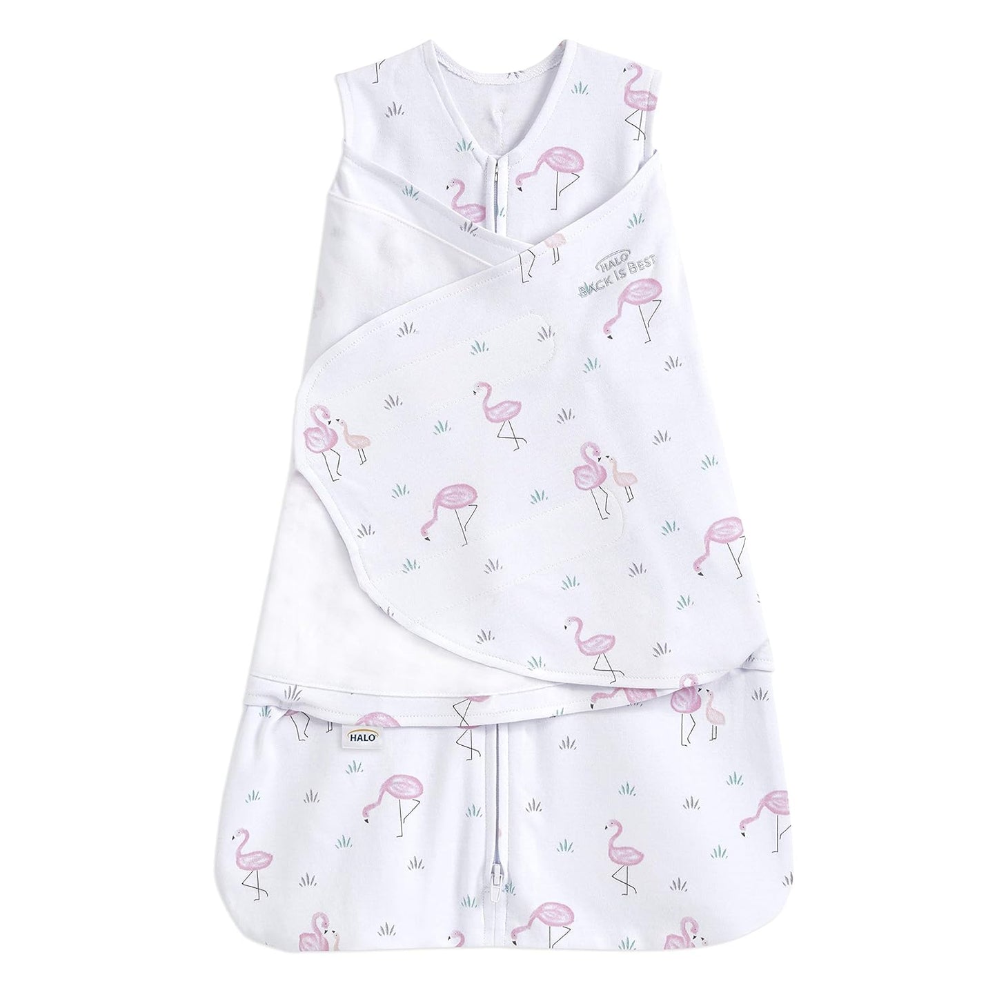 HALO 100% Cotton Sleepsack Swaddle, 3-Way Adjustable Wearable Blanket, TOG 1.5, Flamingos, Newborn, 0-3 Months