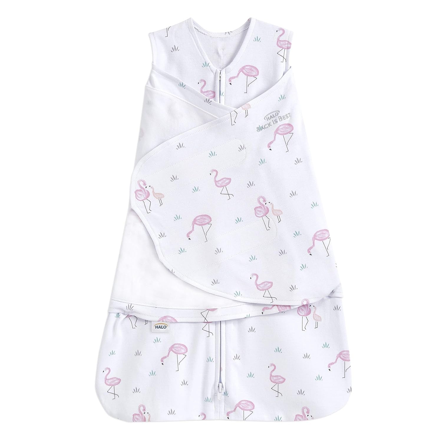 HALO 100% Cotton Sleepsack Swaddle, 3-Way Adjustable Wearable Blanket, TOG 1.5, Flamingos, Newborn, 0-3 Months