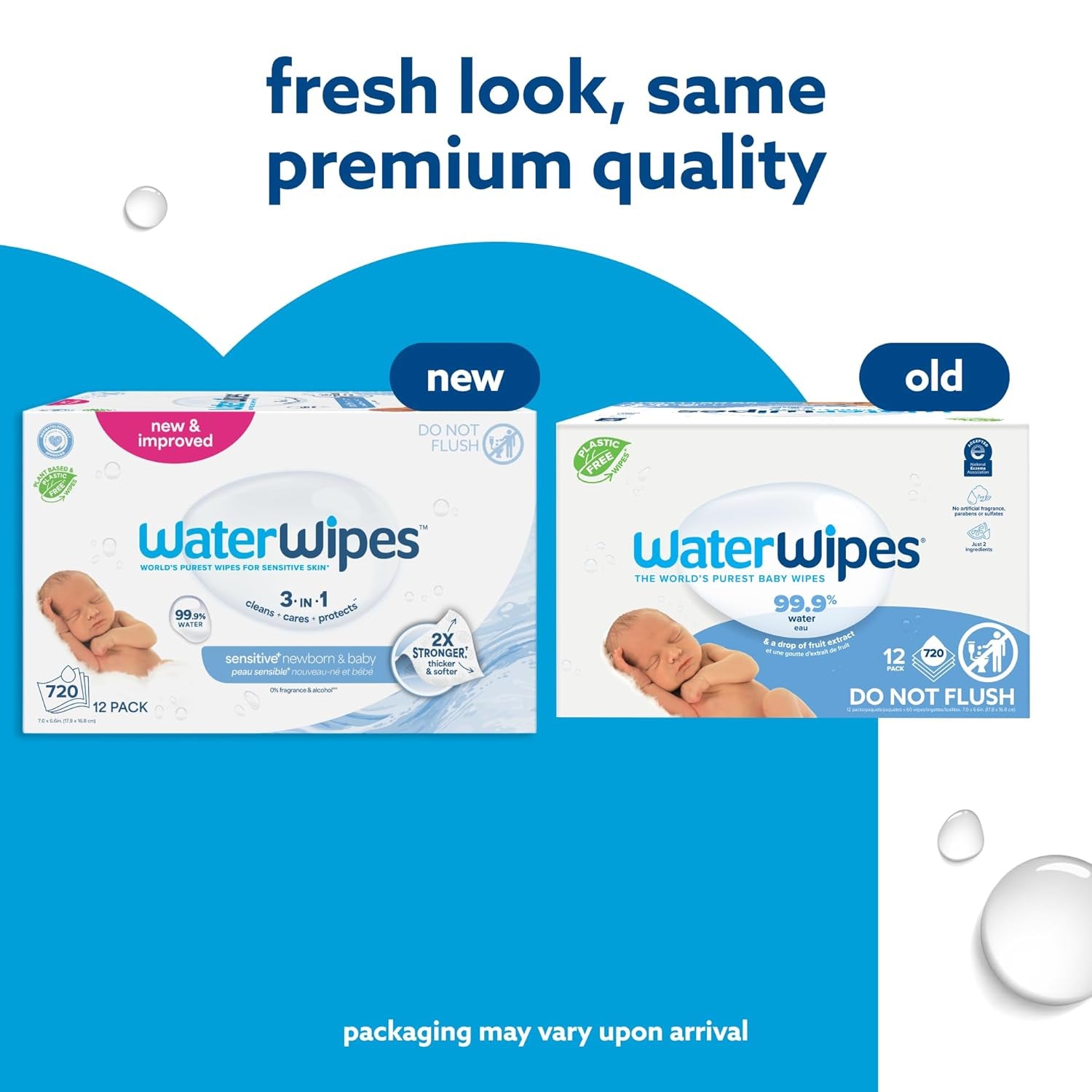 Waterwipes Sensitive+ Newborn & Baby Wipes, 3-In-1 Cleans, Cares, Protects, 99.9% Water, Unscented & Hypoallergenic, 300 Count (5 Packs)
