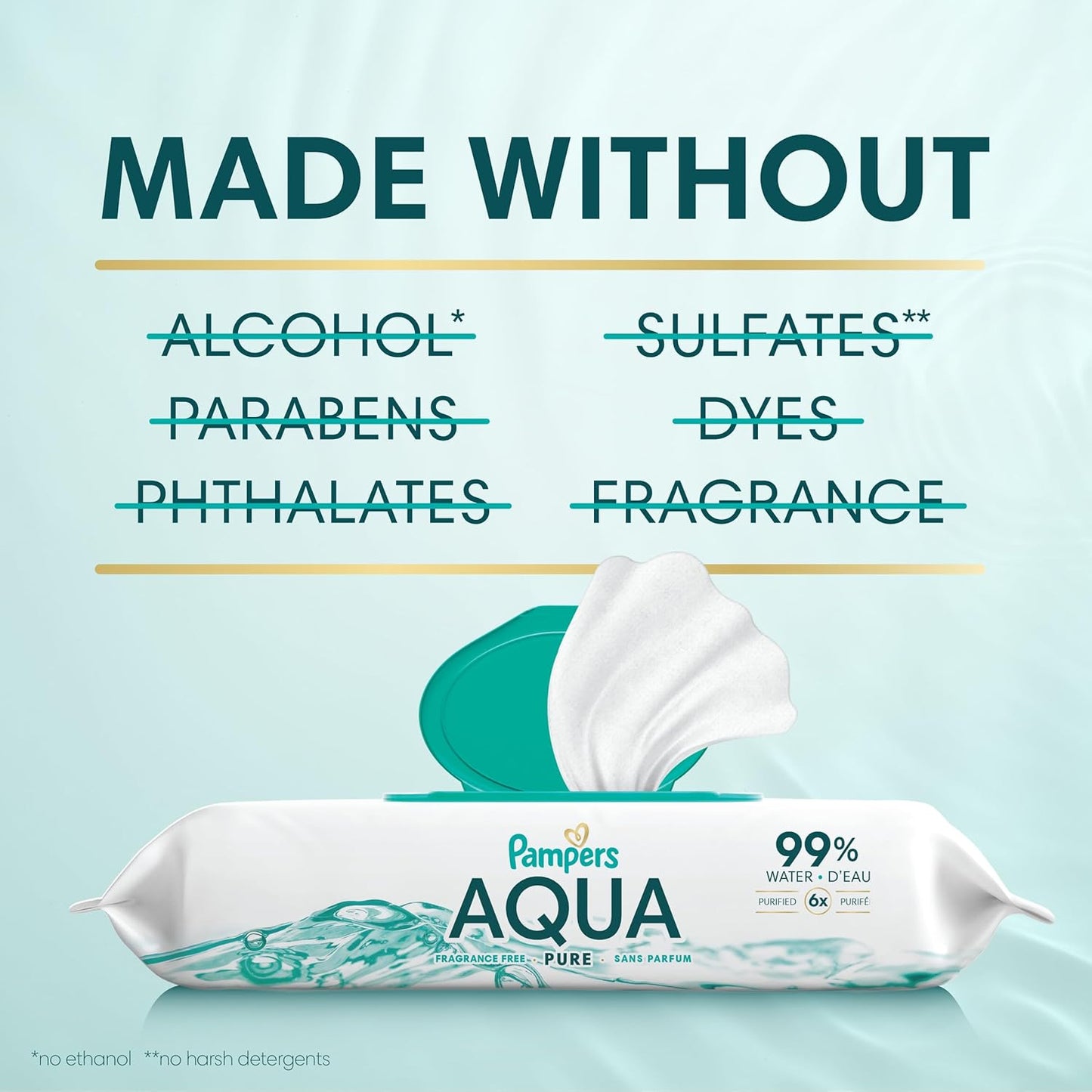 Pampers Aqua Pure Baby Wipes, 99% Water, Fragrance Free, Unscented, Water Based, Multi-Use, 896 Wipes Total (16X Flip-Top Packs) [Packaging May Vary]