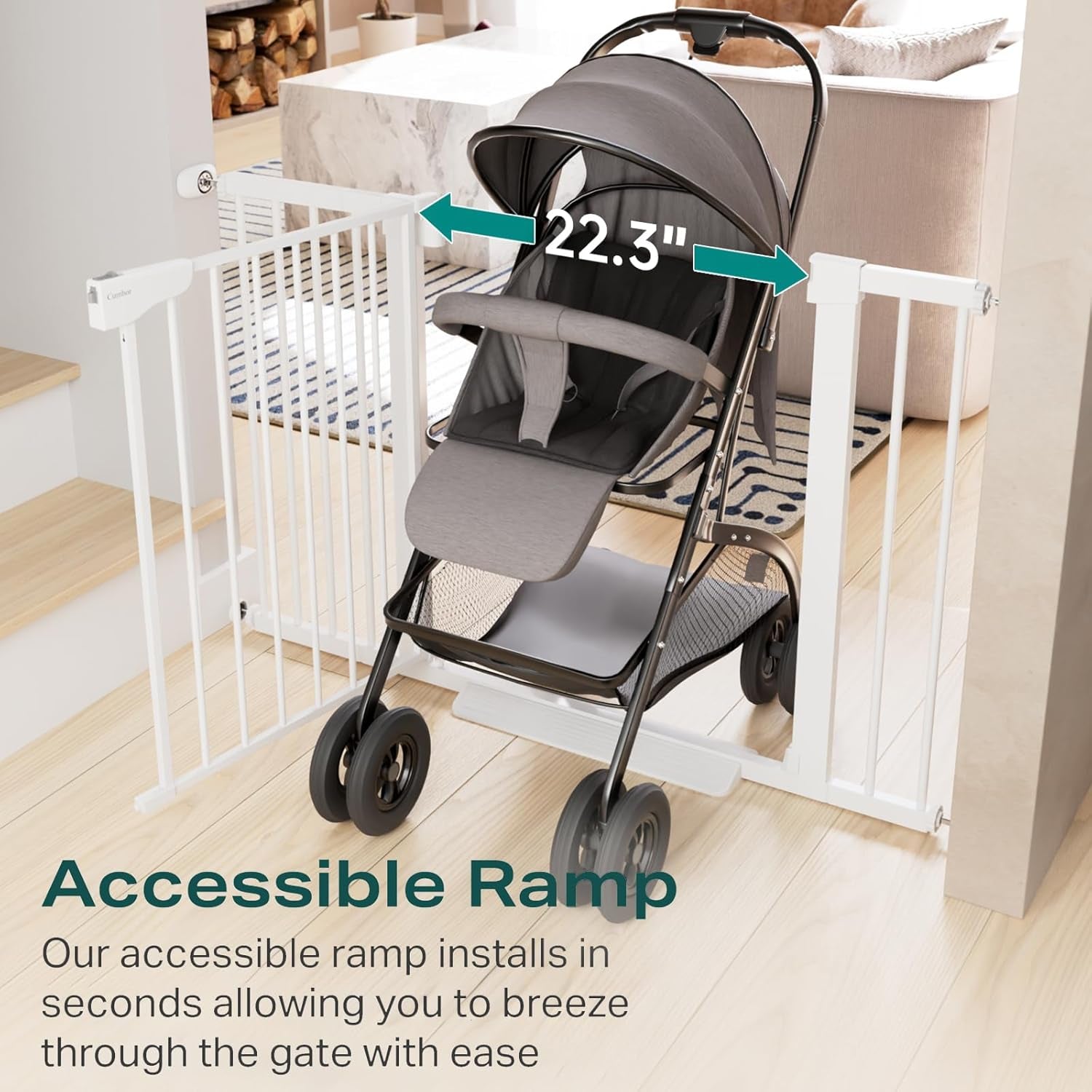 Cumbor 2 Pack 30-54" Baby Gate for Stairs, Dual Lock & Self-Closing Dog Gate for Doorways, Easy Install Pressure Mounted Pet Gates Indoor, Easy Walk Thru Wide Safety Proofing for Babies & Pets, White