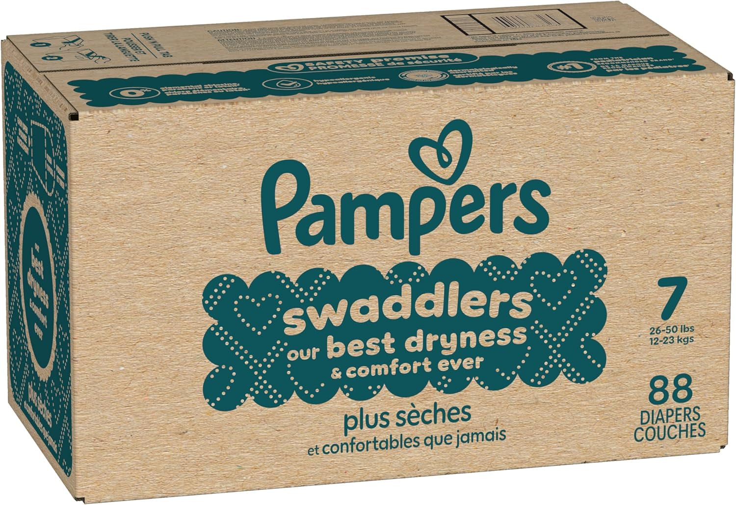 Pampers Swaddlers Diapers, Size 7 (26-50 Lbs), 88 Count, Absorbent, Keeps Baby Dry and Comfortable, Skin Safe Disposable Baby Diaper (Packaging May Vary)