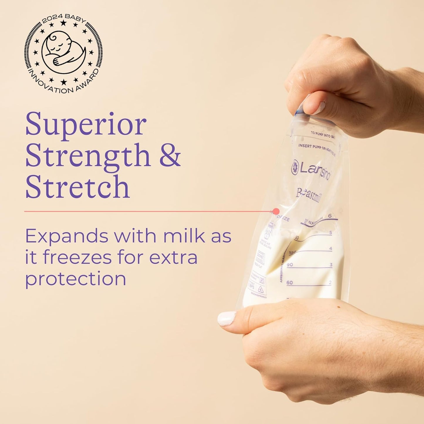 Lansinoh Breastmilk Storage Bags, 50 Count with 2 Pump Adapters, Baby Essentials, Fast Freeze & Thaw Breast Milk Bags for Baby Bottle Feeding, Strength & Stretch, 6 Ounce