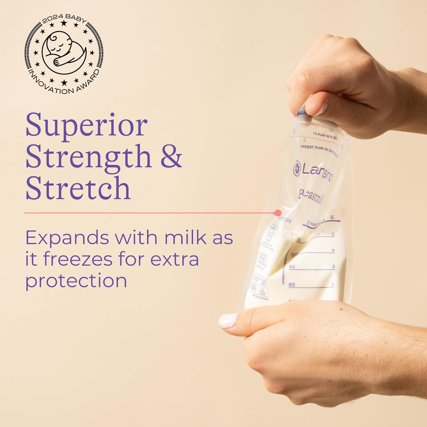 Lansinoh Breastmilk Storage Bags, 50 Count with 2 Pump Adapters, Baby Essentials, Fast Freeze & Thaw Breast Milk Bags for Baby Bottle Feeding, Strength & Stretch, 6 Ounce