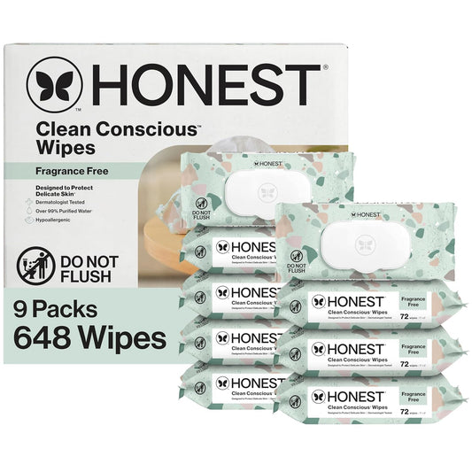 The Honest Company Unscented Wipes over 99% Water Compostable Plant-Based Baby Hypoallergenic for Sensitive Skin EWG Verified Geo Mood 648 Count