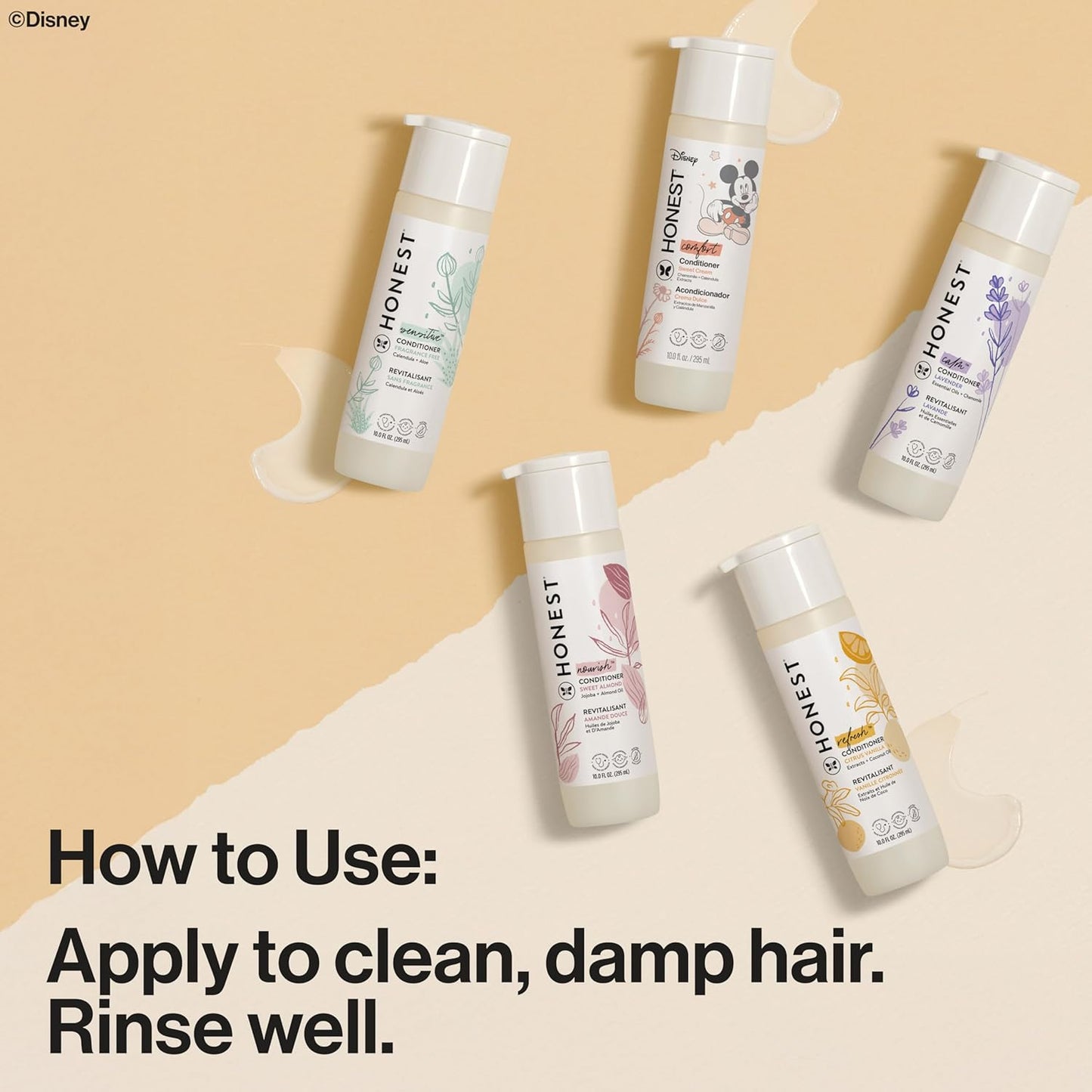 The Honest Company Silicone-Free Conditioner Gentle Enough for Baby Dermatologist Tested Tear Free Hypoallergenic Disney’S Mickey Mouse Comfort Sweet Cream 10 Fl Oz