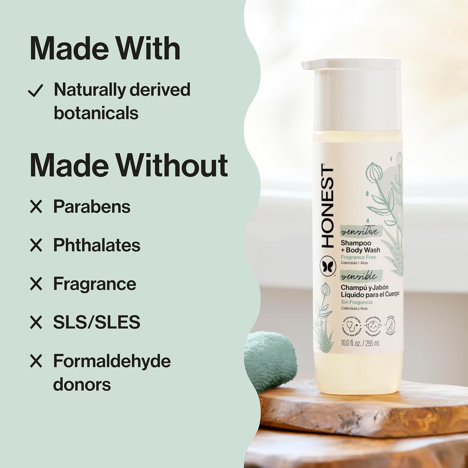 The Honest Company 2-In-1 Cleansing Shampoo + Body Wash, Gentle Enough for Baby, Dermatologist Tested, Tear-Free, Hypoallergenic, Fragrance-Free