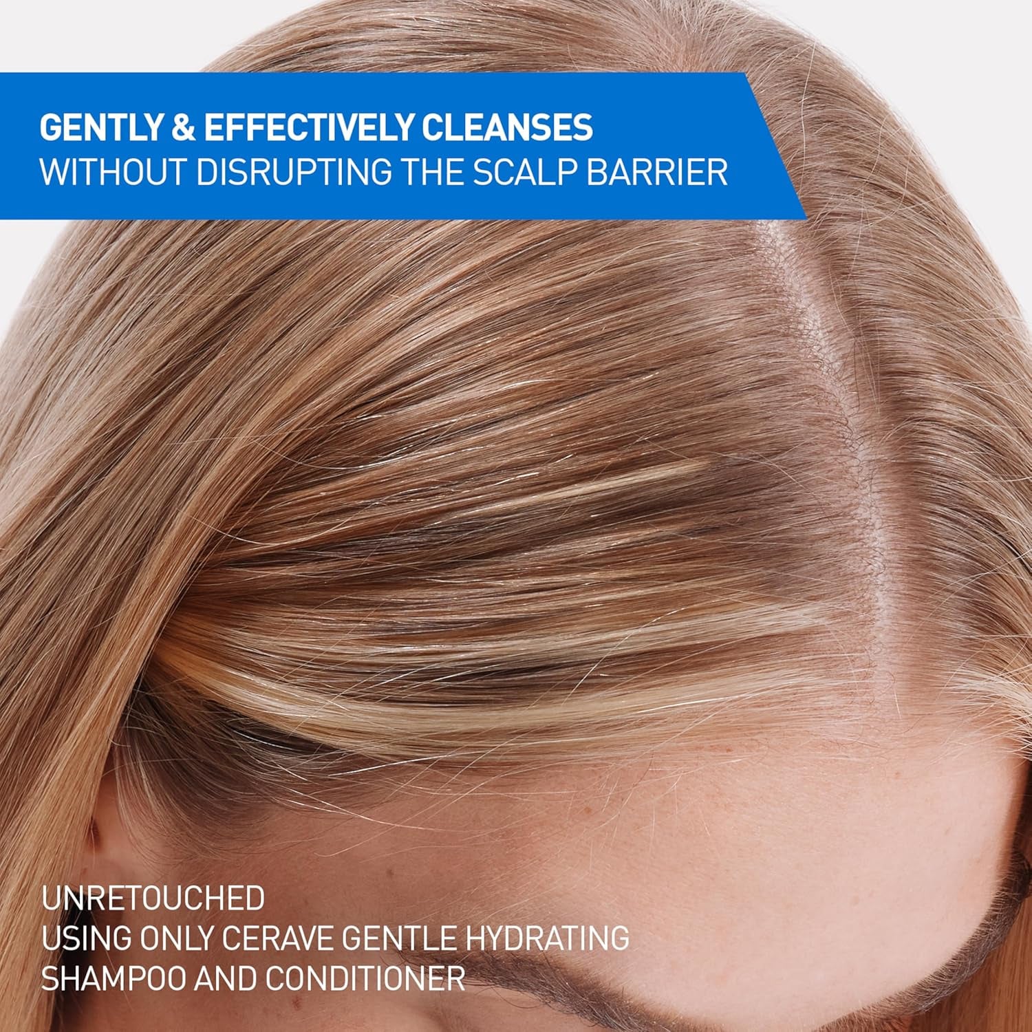Image of healthy hair showing scalp, highlighting CeraVe gentle hydrating hair conditioner benefits.