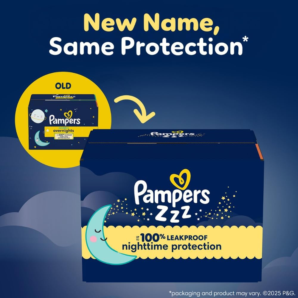 Pampers ZZZ Overnight Diapers, Size 4 (22-37 Lbs), 104 Count, Nighttime Protection Disposable Baby Diaper, Night Time Leak and Skin Protection