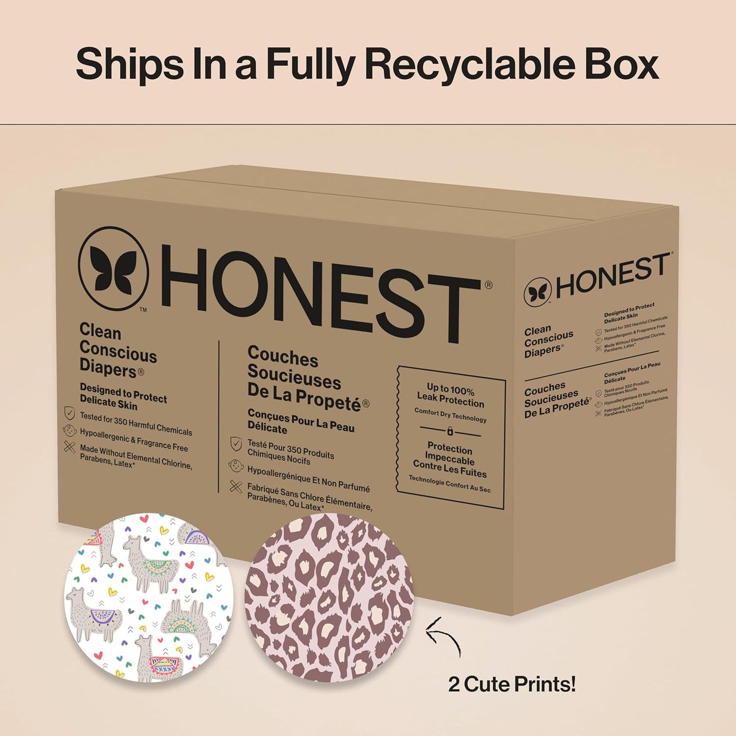 The Honest Company Comfort Dry Disposable Daytime Diapers for Sensitive Skin, Hypoallergenic, Wild Thang + All the Alpacas, Super Club Box Size 4 (22–37 Lbs) 104 Count