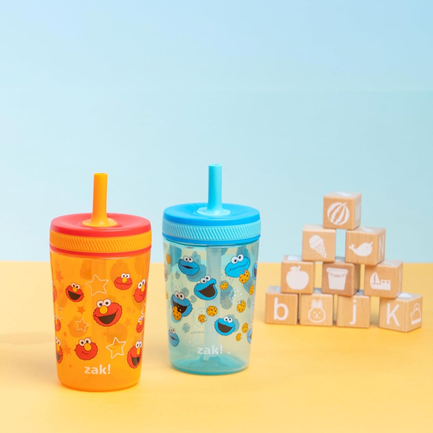 Zak Designs Kelso Toddler Cups for Travel or at Home, 15Oz 2-Pack Durable Plastic Sippy Cups with Leak-Proof Design Is Perfect for Kids (Fanciful Unicorn, Happy Skies)