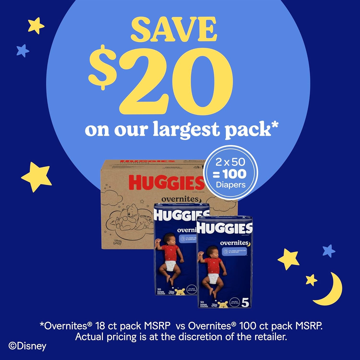 Overnight Diapers Size 5 (27+ Lbs), 44 Ct, Huggies Overnites Nighttime Baby Diapers
