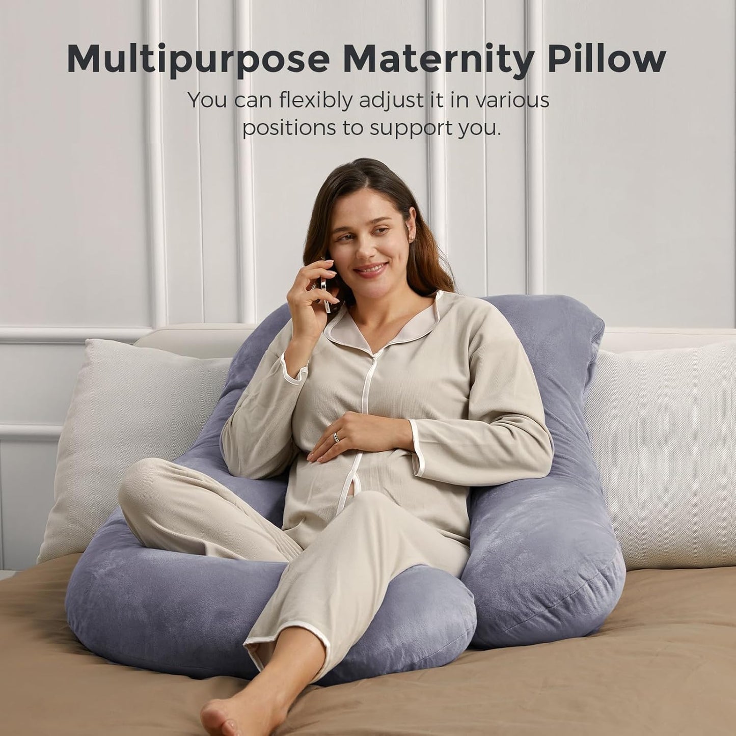 Momcozy Pregnancy Pillows for Sleeping, U Shaped Full Body Pillow for Pregnancy Women with Removable Jersey Cotton Cover, 57 Inch Maternity Pillow, Grey