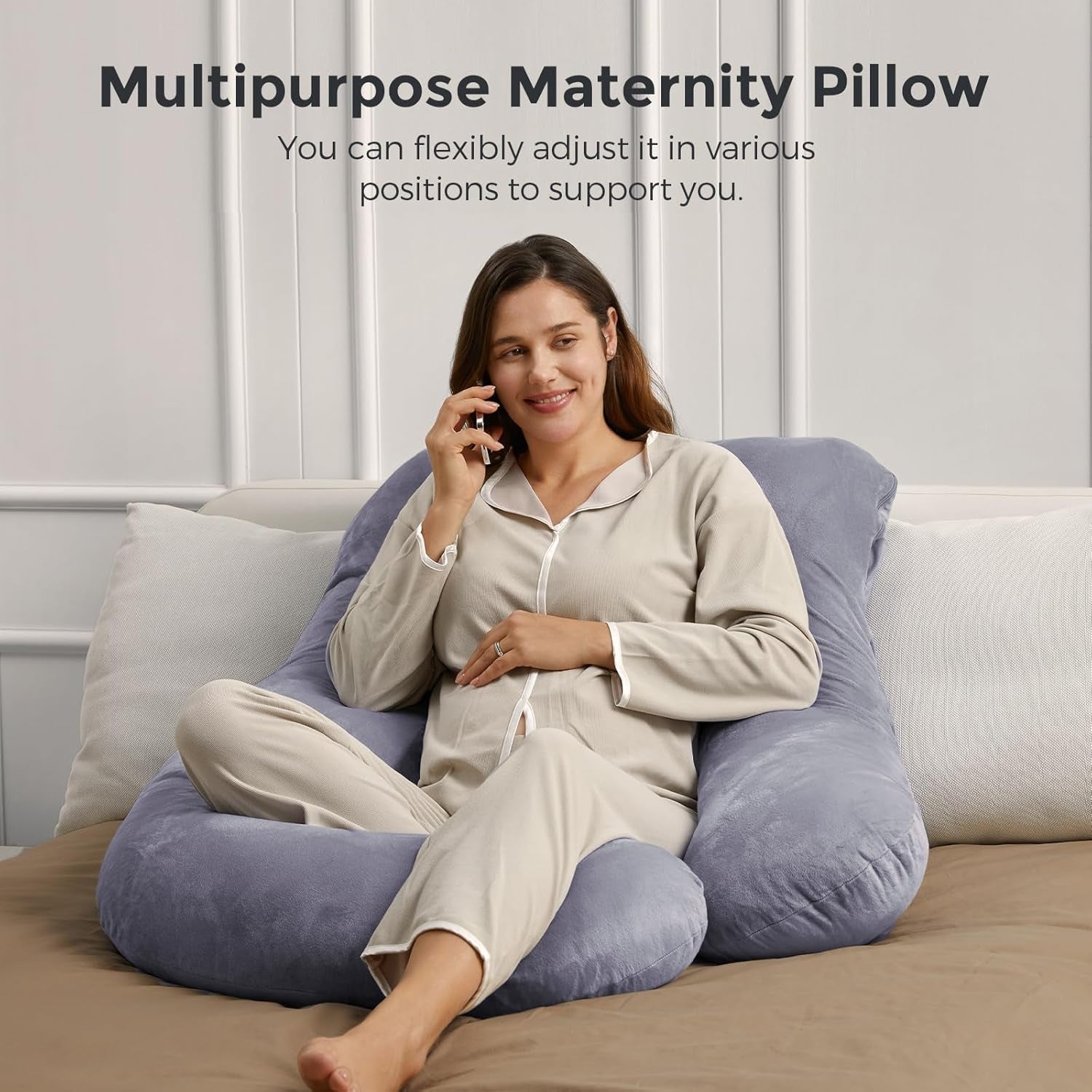 Momcozy Pregnancy Pillows with Cooling Cover, U-Shaped Full Body Maternity Pillow for Side Sleepers 57 Inch - Support for Back, Hip, Belly, Legs for Pregnant Women