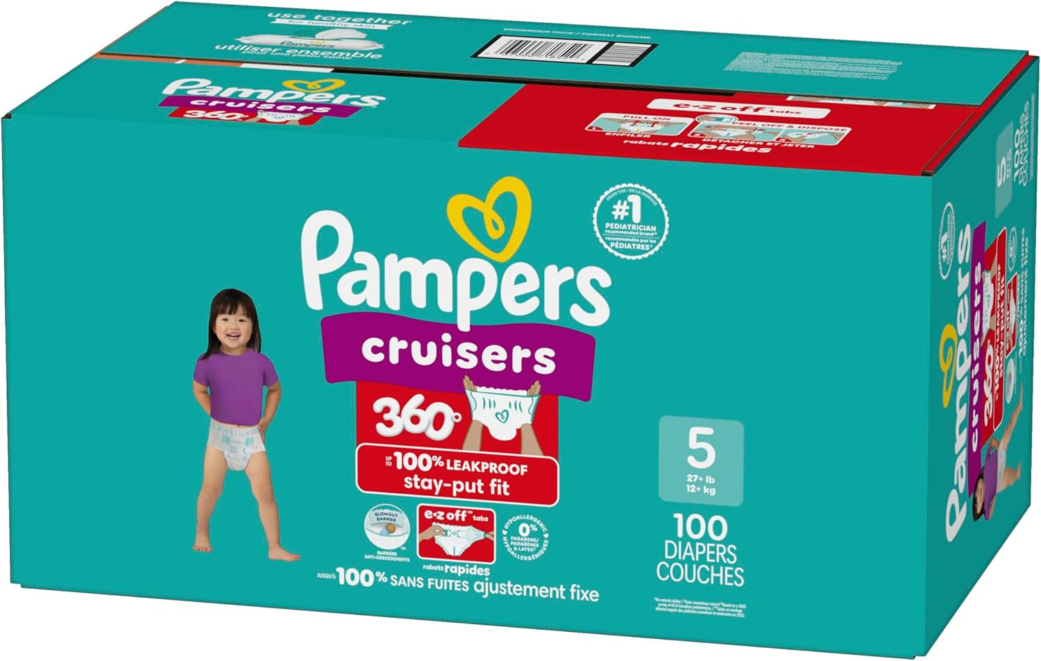 Pampers Diapers - Cruisers 360 - Size 5, 100 Count, Babyproof up to 100% Leakproof Pull-On Diaper
