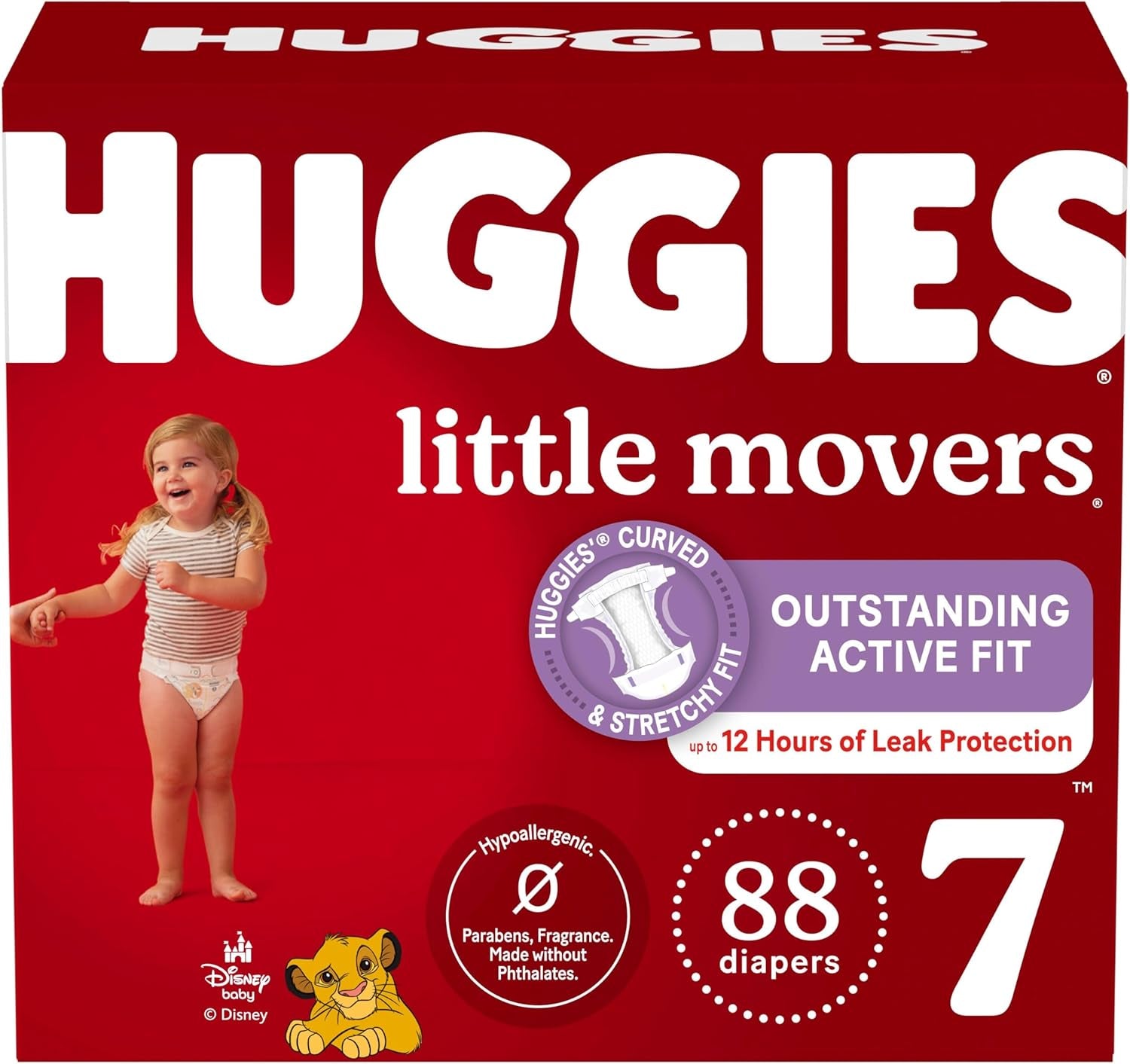 Huggies Size 7 Diapers, Little Movers Baby Diapers, Size 7 (41+ Lbs), 88 Count (2 Packs of 44), Packaging May Vary