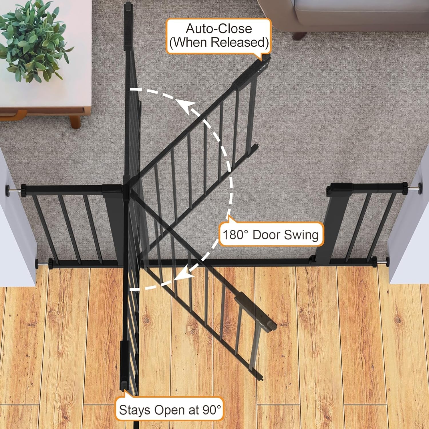 Cumbor 29.7-46" Baby Gate for Stairs, Mom'S Choice Awards Winner-Auto Close Dog Gate for the House, Gifts for Mom, Easy Install Pressure Mounted Pet Gates for Doorways, Black