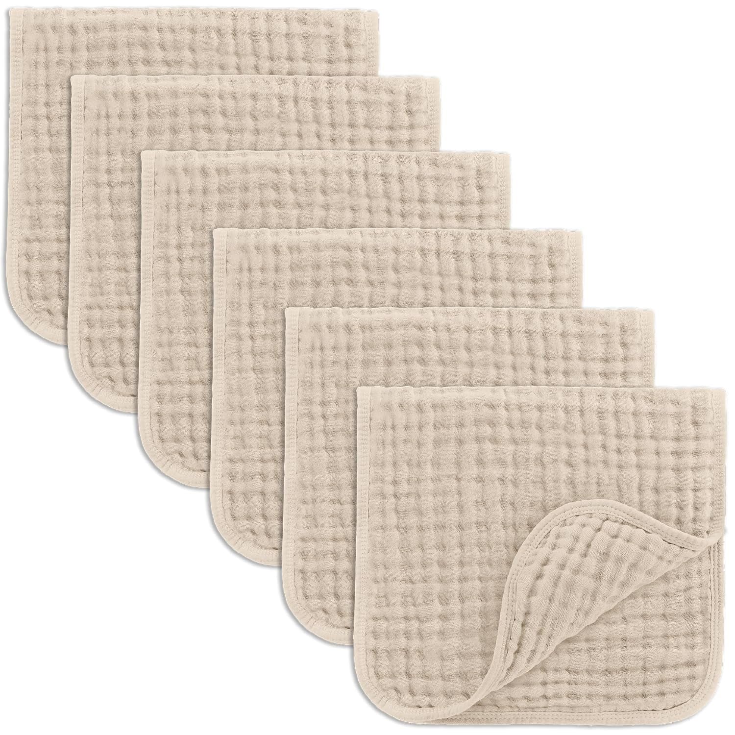 Comfy Cubs Muslin Burp Cloths 20" X 10", Pack of 6 - Large, 6-Layer, Ultra Absorbent 100% Cotton for Baby Drool and Messes - Soft, Safe & Gentle Baby Burp Cloths Set for Boys & Girls - Sand