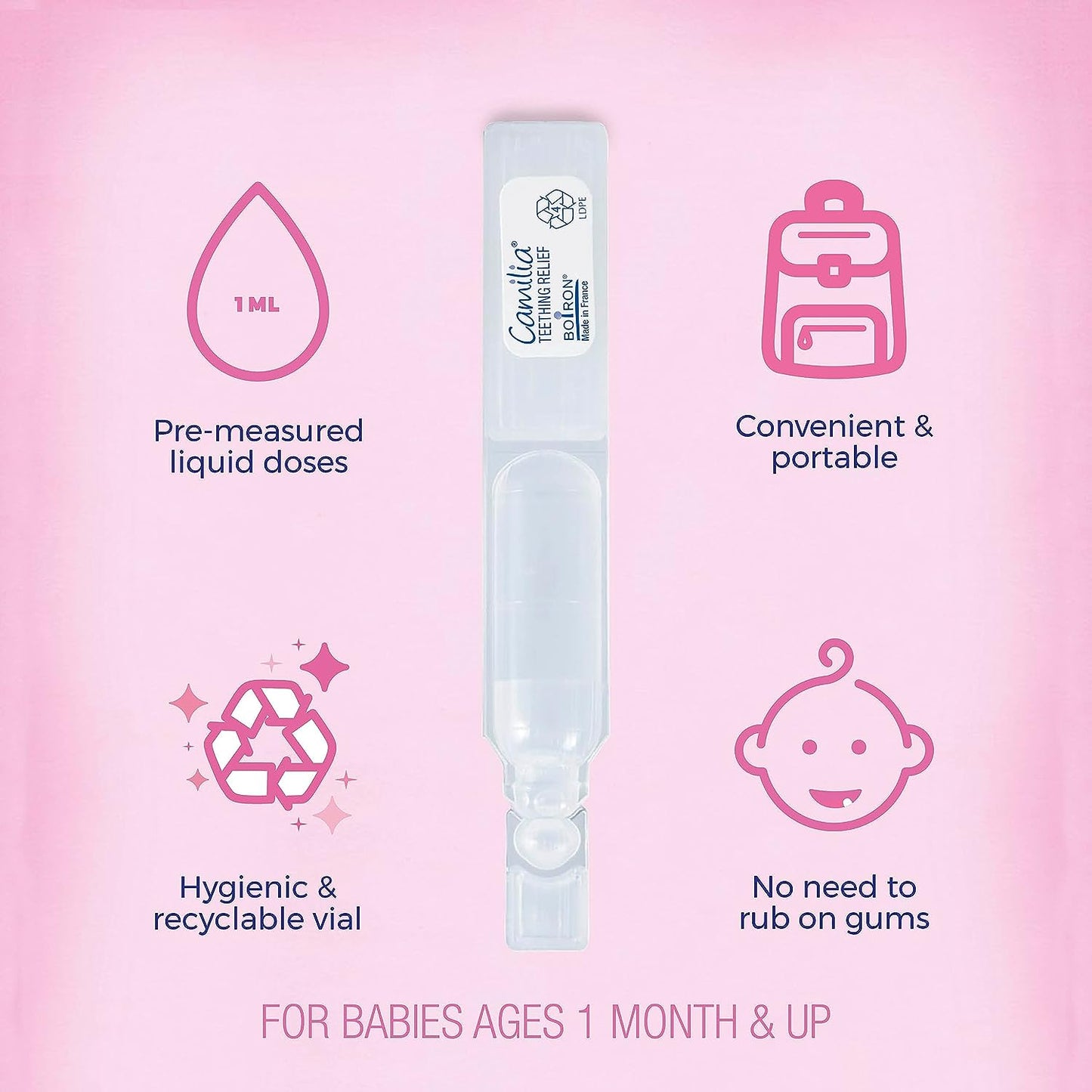 Boiron Camilia Teething Drops for Daytime and Nighttime Relief of Painful or Swollen Gums and Irritability in Babies - 30 Count