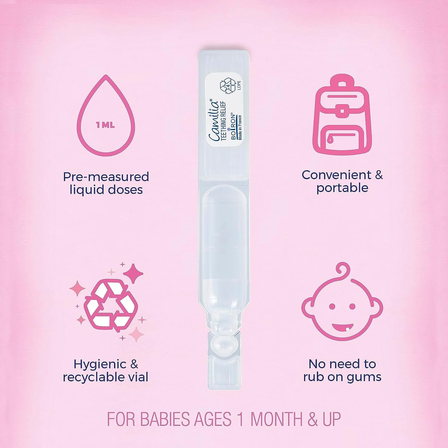Boiron Camilia Teething Drops for Daytime and Nighttime Relief of Painful or Swollen Gums and Irritability in Babies - 30 Count