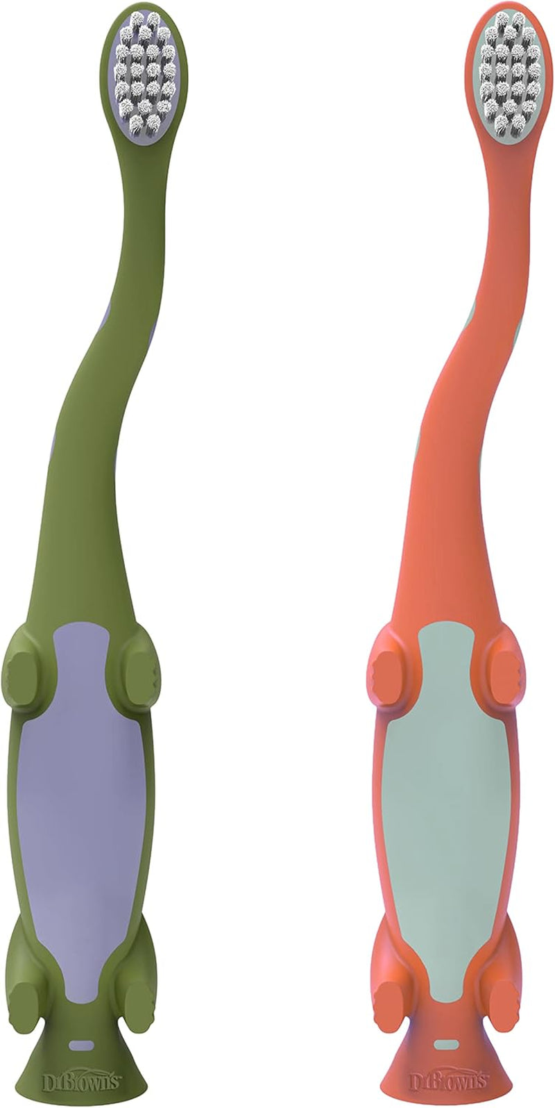 Baby and Toddler Toothbrush, Green and Orange Dinosaur 2-Pack, 1-4 Years