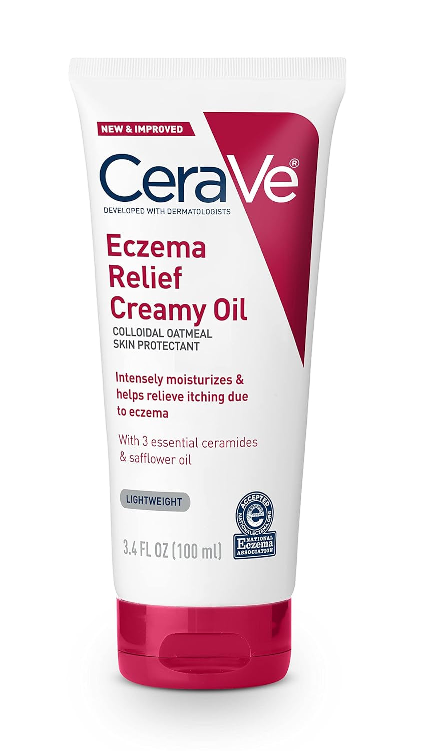 CeraVe Eczema Relief Creamy Body Oil Itchy Skin Relief Oatmeal 3.4 oz for eczema relief body oil.