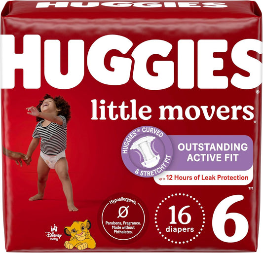 Huggies Size 6 Diapers, Little Movers Baby Diapers, Size 6 (35+ Lbs), 16 Count, Packaging May Vary