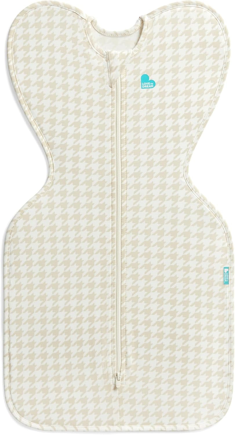 Love to Dream Swaddle Up,Baby Sleep Sack, Self-Soothing Swaddles for Newborns,Get Longer Sleep,Snug Fit Helps Calm Startle Reflex,Newborn Essentials for Baby, 1.0 Tog,Newborn 5-8.5 Lbs,Tan Houndstooth
