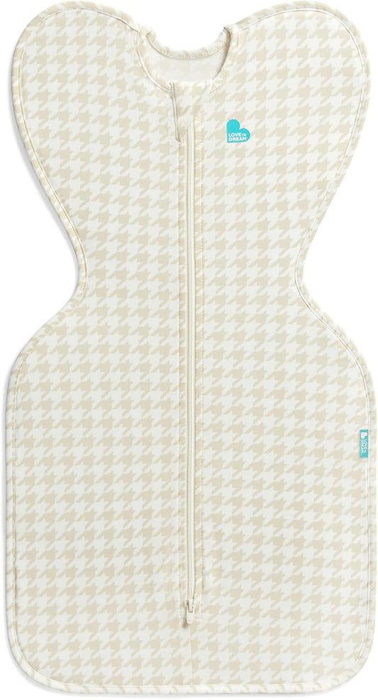 Love to Dream Swaddle Up,Baby Sleep Sack, Self-Soothing Swaddles for Newborns,Get Longer Sleep,Snug Fit Helps Calm Startle Reflex,Newborn Essentials for Baby, 1.0 Tog,Newborn 5-8.5 Lbs,Tan Houndstooth