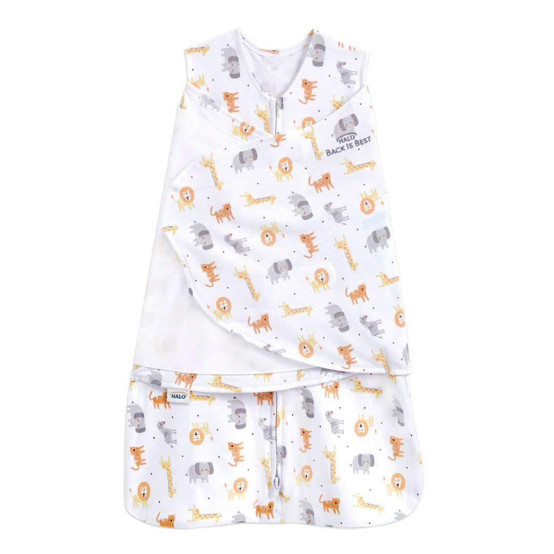 HALO 100% Cotton Sleepsack Swaddle, 3-Way Adjustable Wearable Blanket, TOG 1.5, Jungle Cotton, Small, 3-6 Months