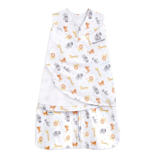 HALO 100% Cotton Sleepsack Swaddle, 3-Way Adjustable Wearable Blanket, TOG 1.5, Jungle Cotton, Small, 3-6 Months
