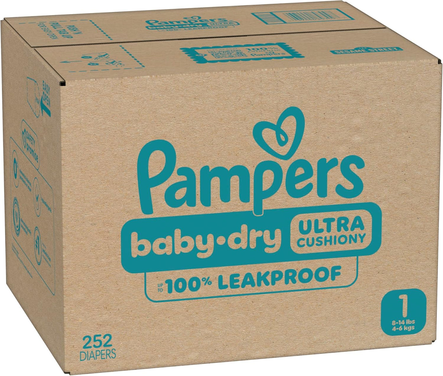Pampers Baby Dry Diapers, Size 1, 8-14 Lbs, 252 Count, Absorbent Disposable Diapers