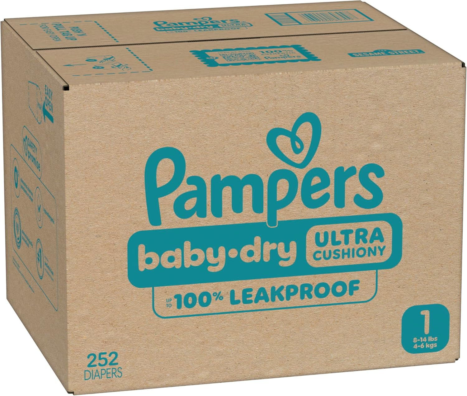 Pampers Baby Dry Diapers, Size 1, 8-14 Lbs, 252 Count, Absorbent Disposable Diapers