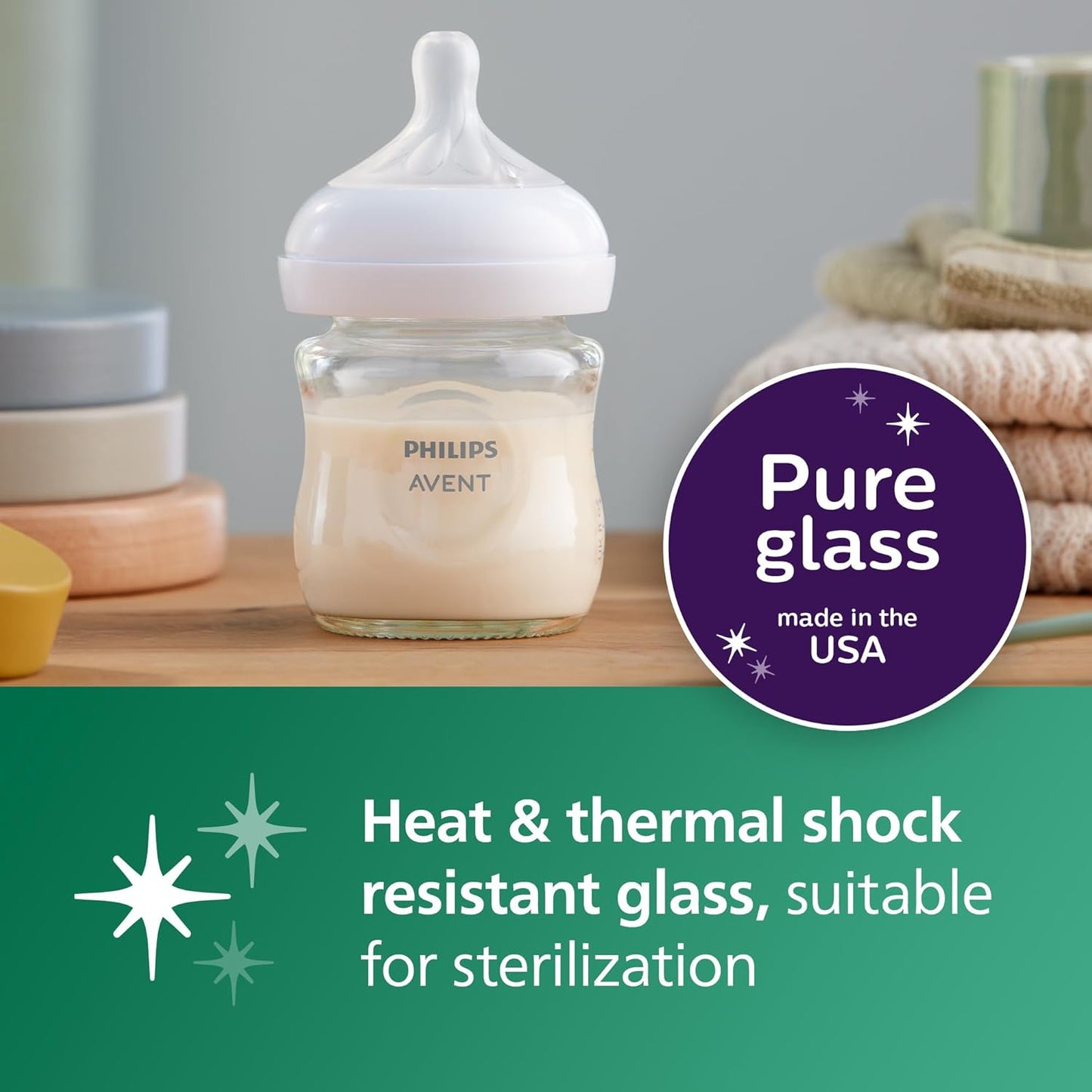 Philips Avent Natural Glass Baby Bottle with Natural Response Nipple (Medium Flow, Flow 3), 8Oz, SCY913/01