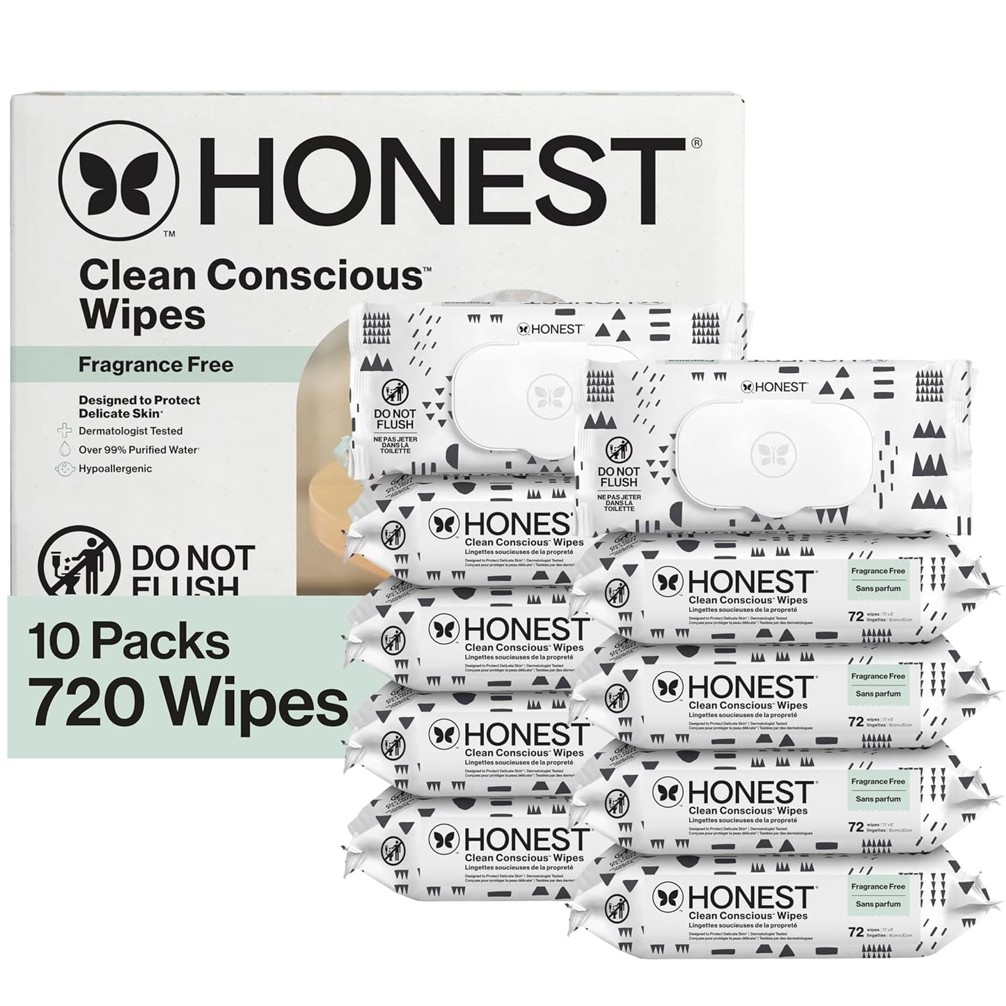 The Honest Company Unscented Wipes over 99% Water Compostable Plant-Based Baby Hypoallergenic for Sensitive Skin EWG Verified Geo Mood 648 Count
