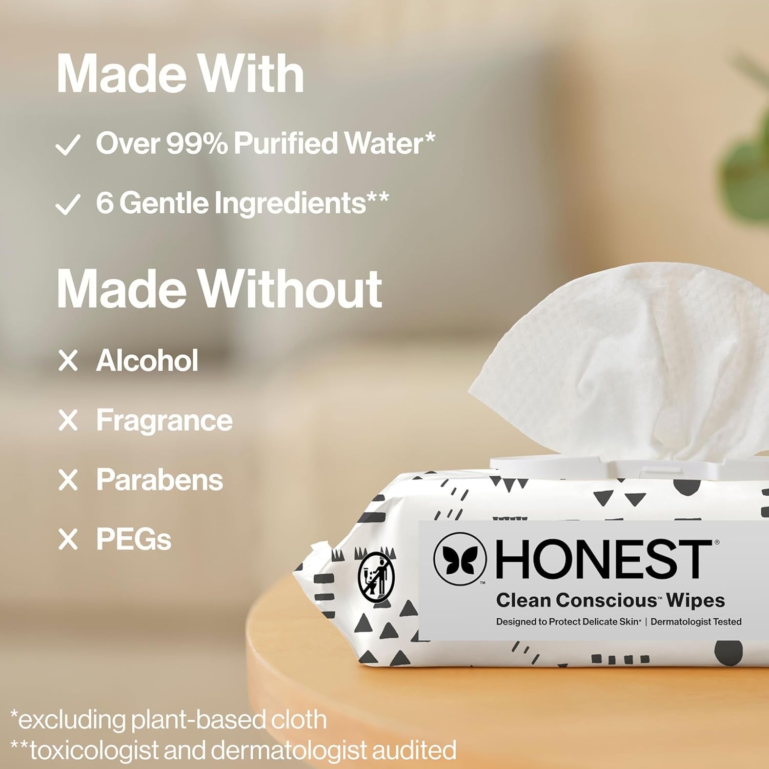 The Honest Company Unscented Wipes over 99% Water Compostable Plant-Based Baby Hypoallergenic for Sensitive Skin EWG Verified Geo Mood 648 Count